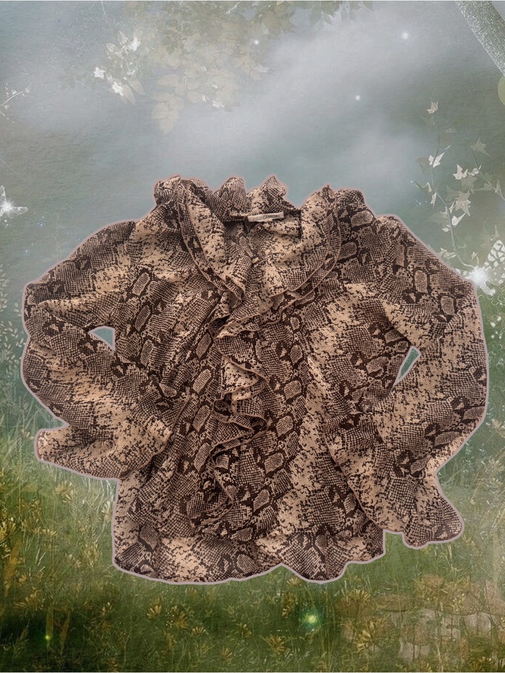 Naracamicie Ruffled Snake-Print Blouse Beige and Brown